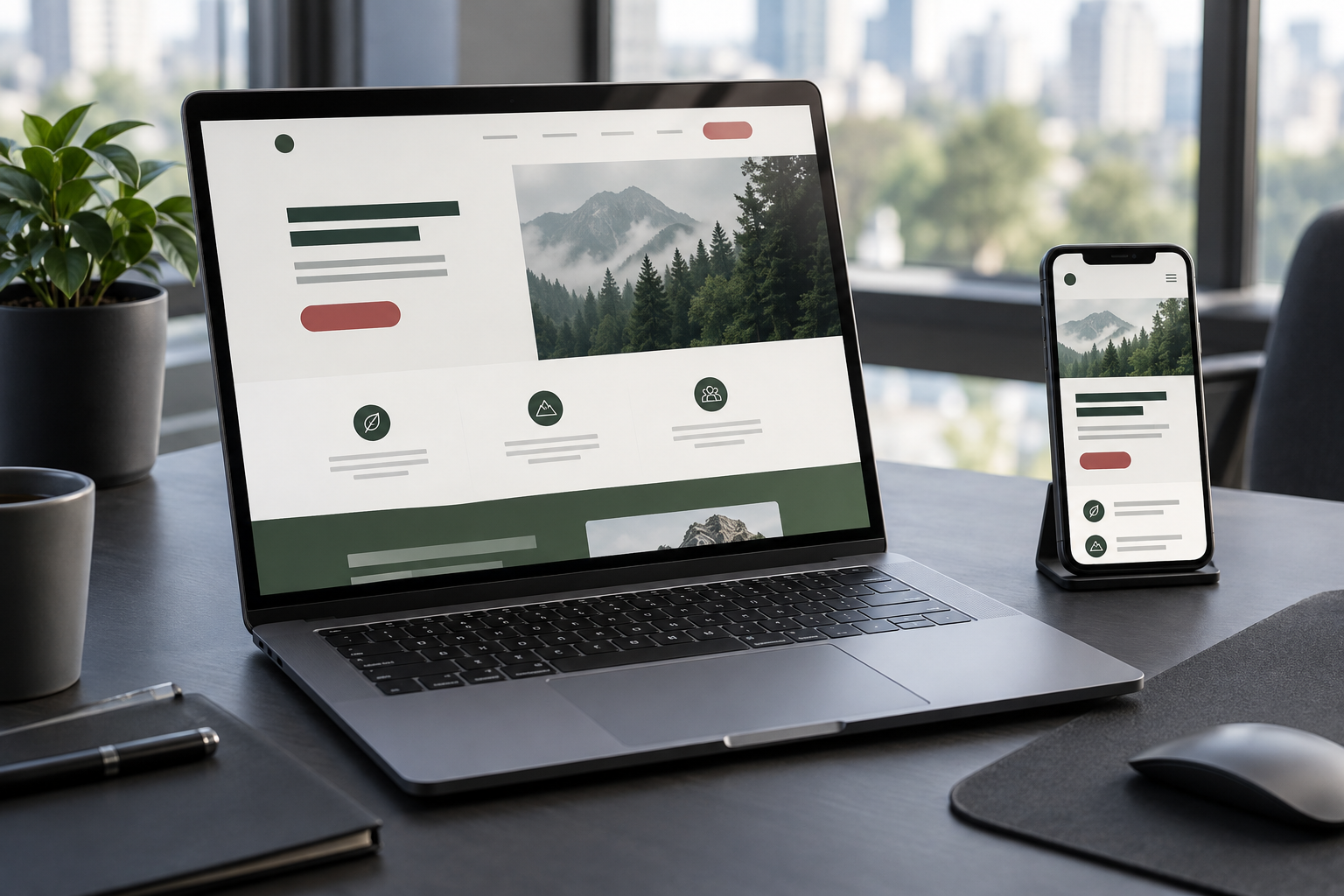 Laptop and phone showing coordinated website layouts